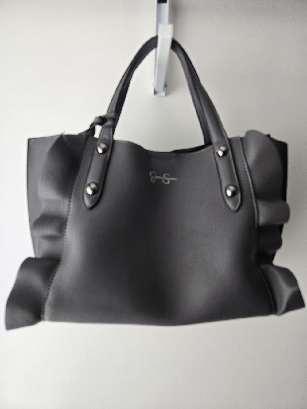 Jessica Simpson Gray Ruffle-Trim Tote-Short Or Long Strap